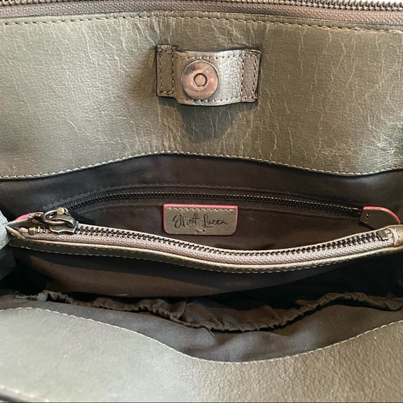 Elliott Lucca Gray Leather Purse Woven Handles  iPad Pocket Shoulder Strap - Picture 10 of 16